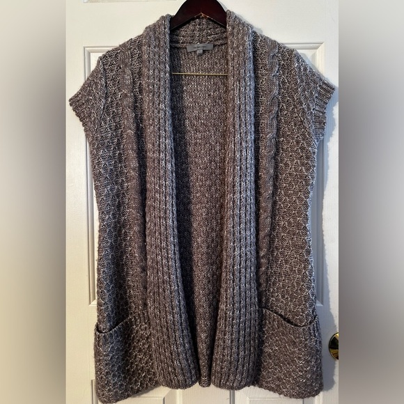 CLASSIQUES ENTIER L Taupe Chunky Wool Mohair Sweater Vest Cardigan Short Sleeve - Picture 1 of 12